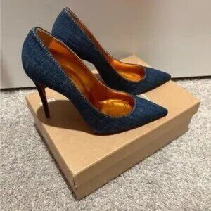 Blue and Orange High Heels with Textured Fabric